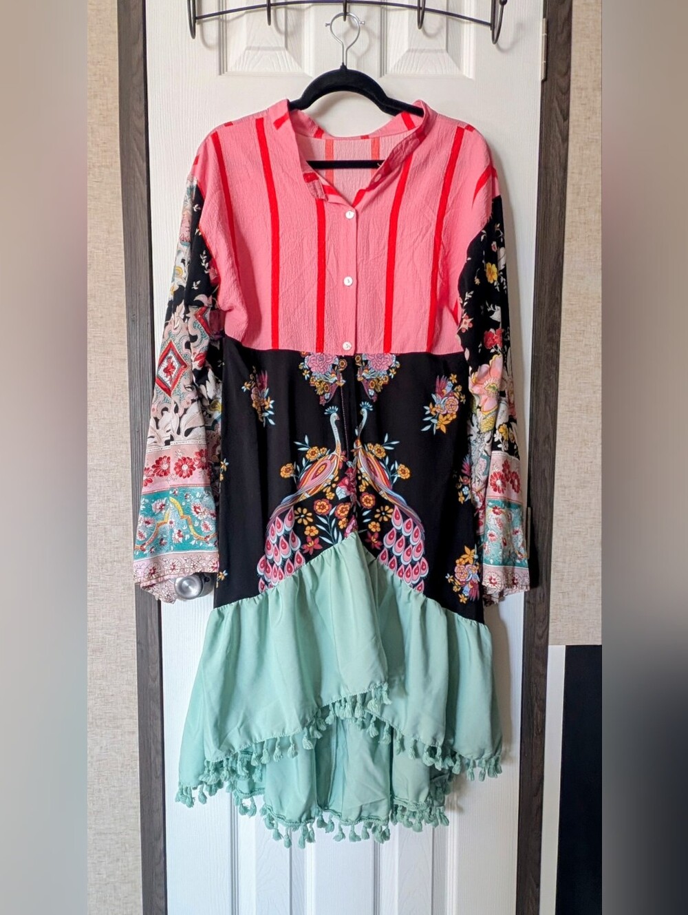 OOAK Handmade Multi-Color Printed Tiered Dress